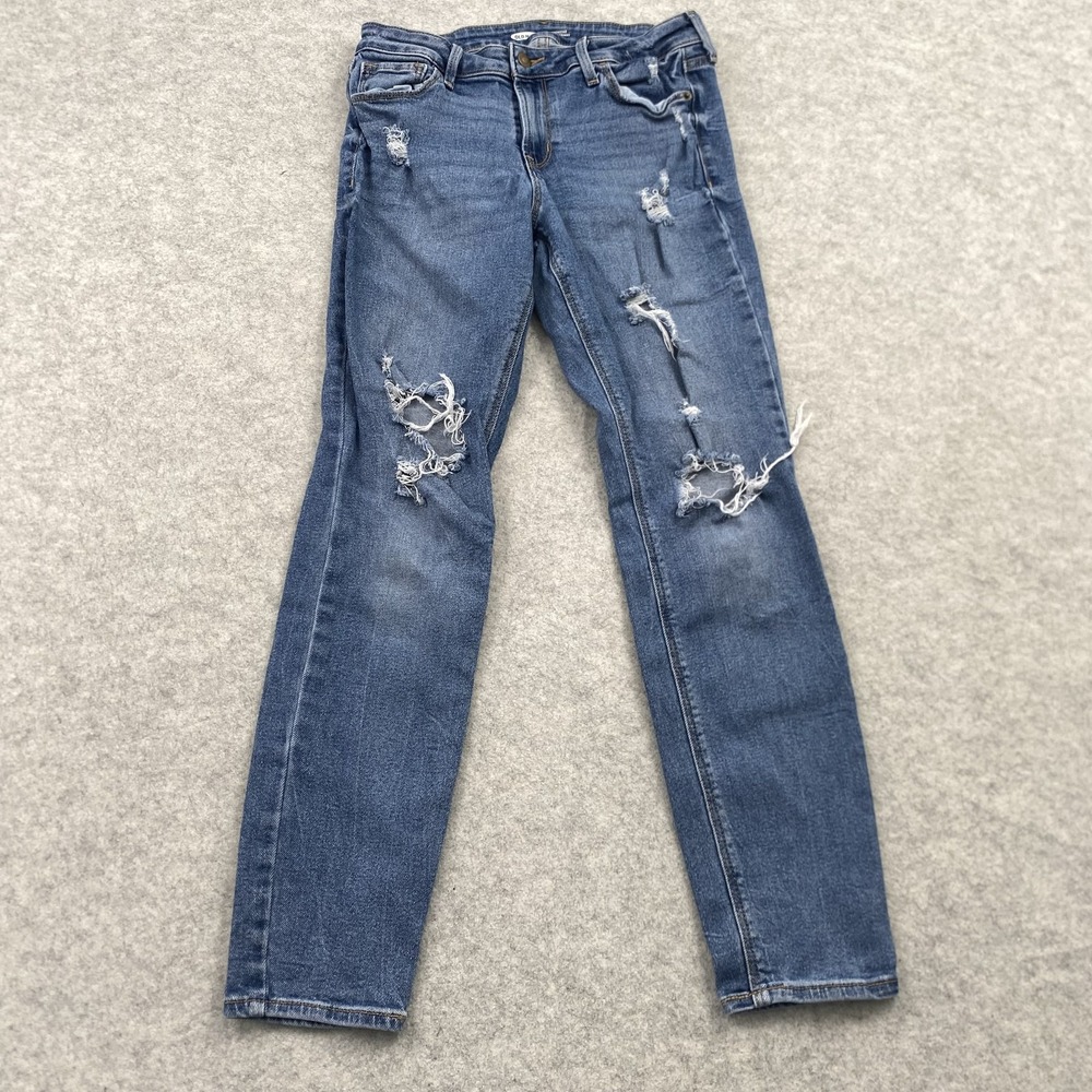 Old Navy Rockstar Super Skinny Jeans Womens 6 (28x27) Blue Med Wash Distressed